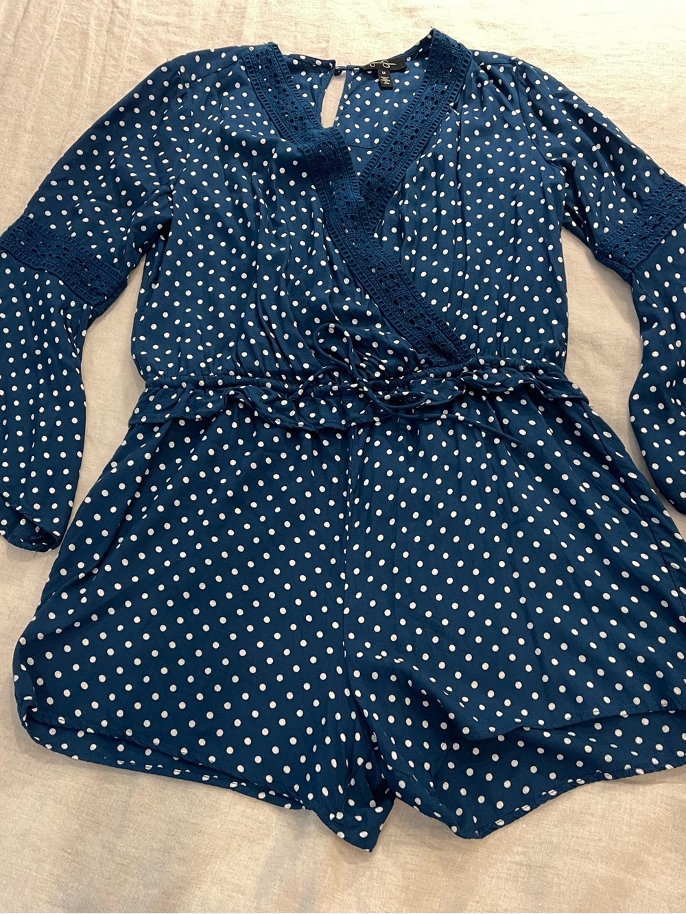 Jessica Simpson Teal Blue and White Polka Dot Romper size medium
